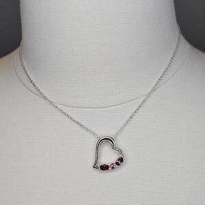 Vintage Avon Heart Pendant Necklace Romantic Pink Rhinestones Silvertone SHA